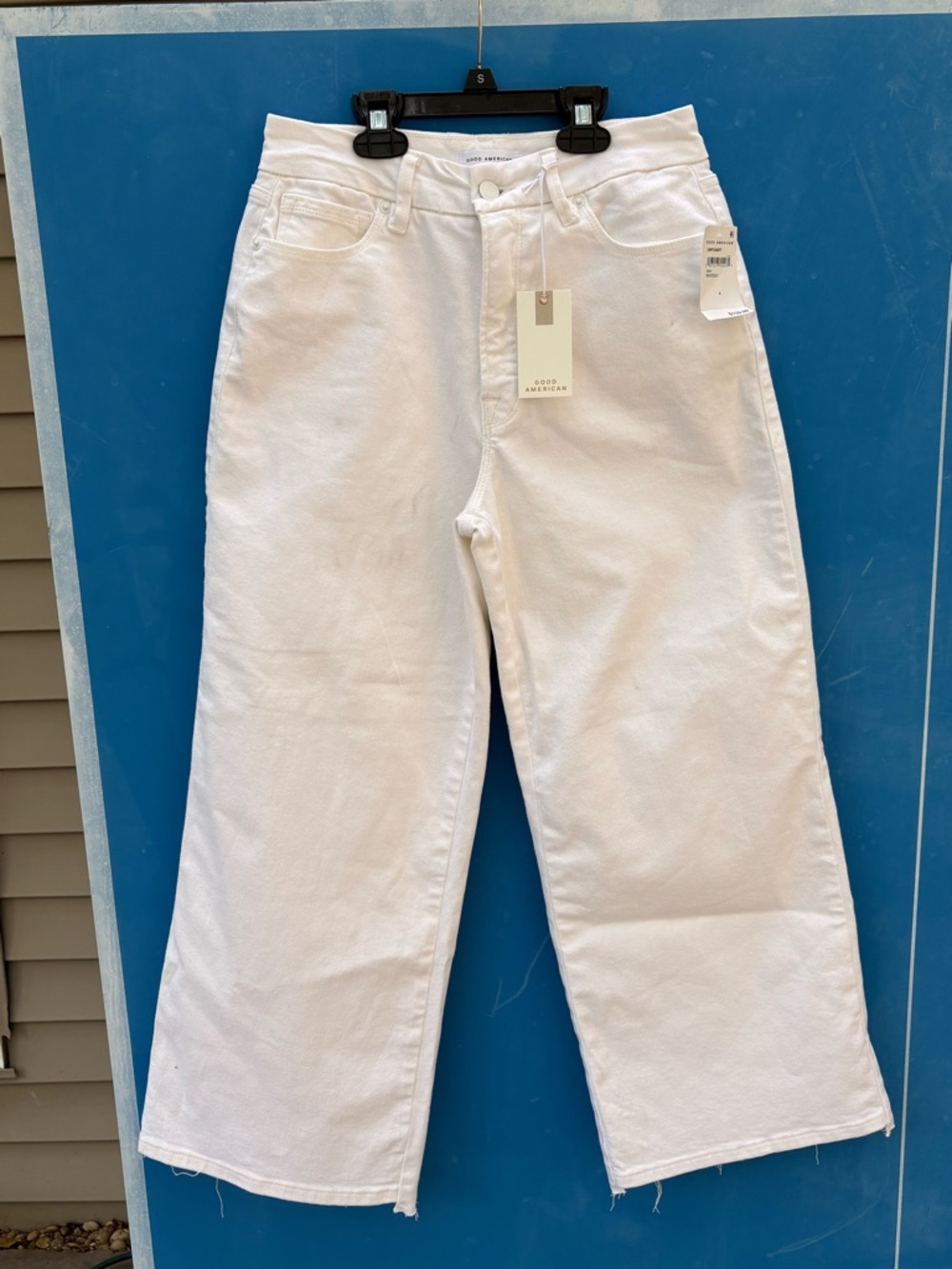 Good American White Good Waist Palazzo Crop Wide-Leg High-Rise Jeans